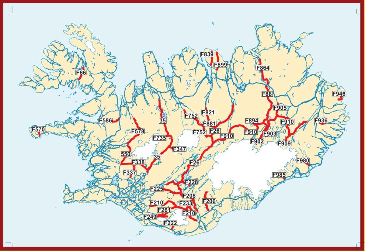 Iceland F Roads map